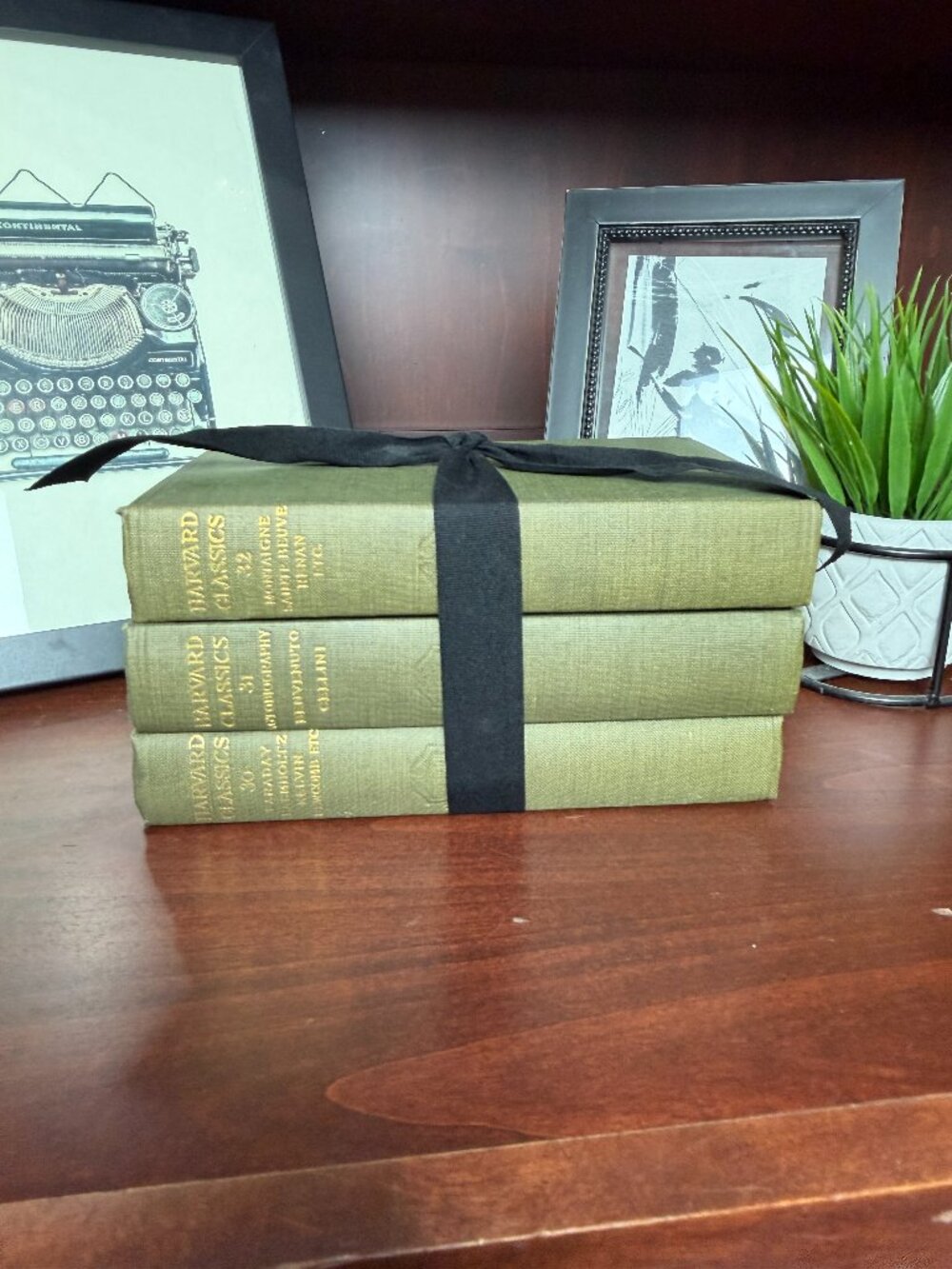 Vintage Book Set Lot of 3 GREEN Old Antiquarian Rare Decoration Small Books